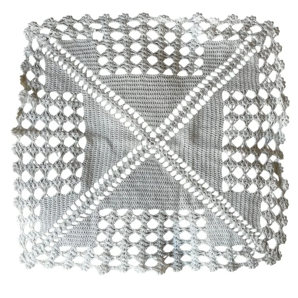 Hand Crocheted White Cotton Doilies Square Cottage Core VTG Wedding Country
